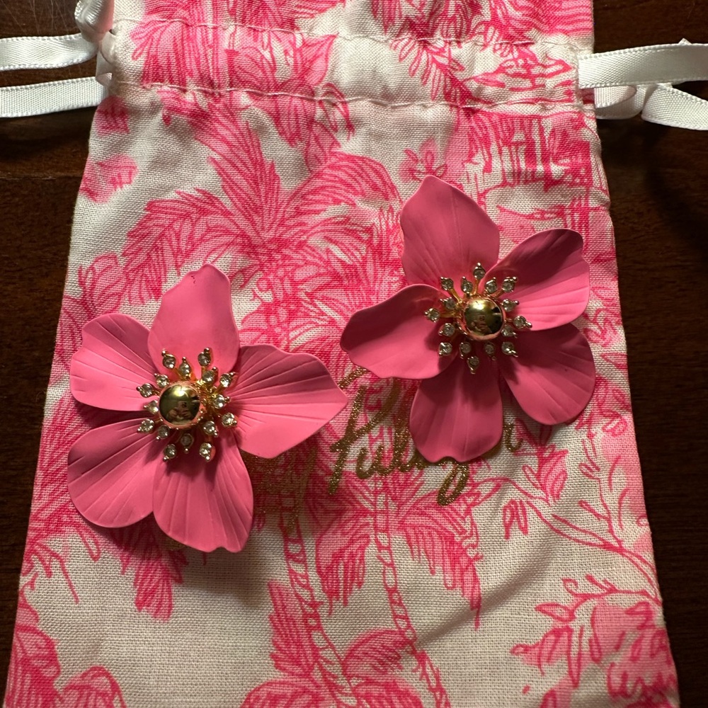 Lilly Pulitzer Oversized Orchid Earrings Aura Pink - Picture 2 of 4